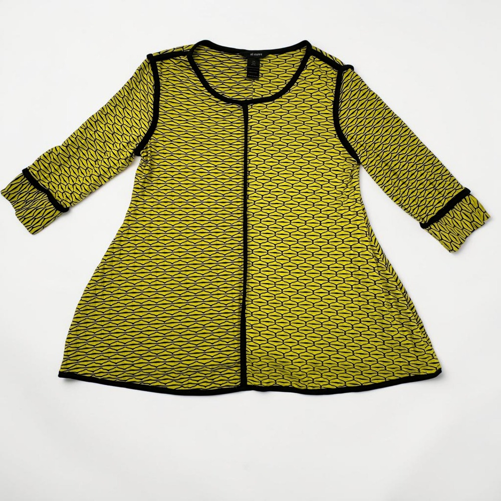 Ali Miles Tunic Women Petite Medium Yellow Black Geometric 3/4 Sleeve Art 2 Wear
